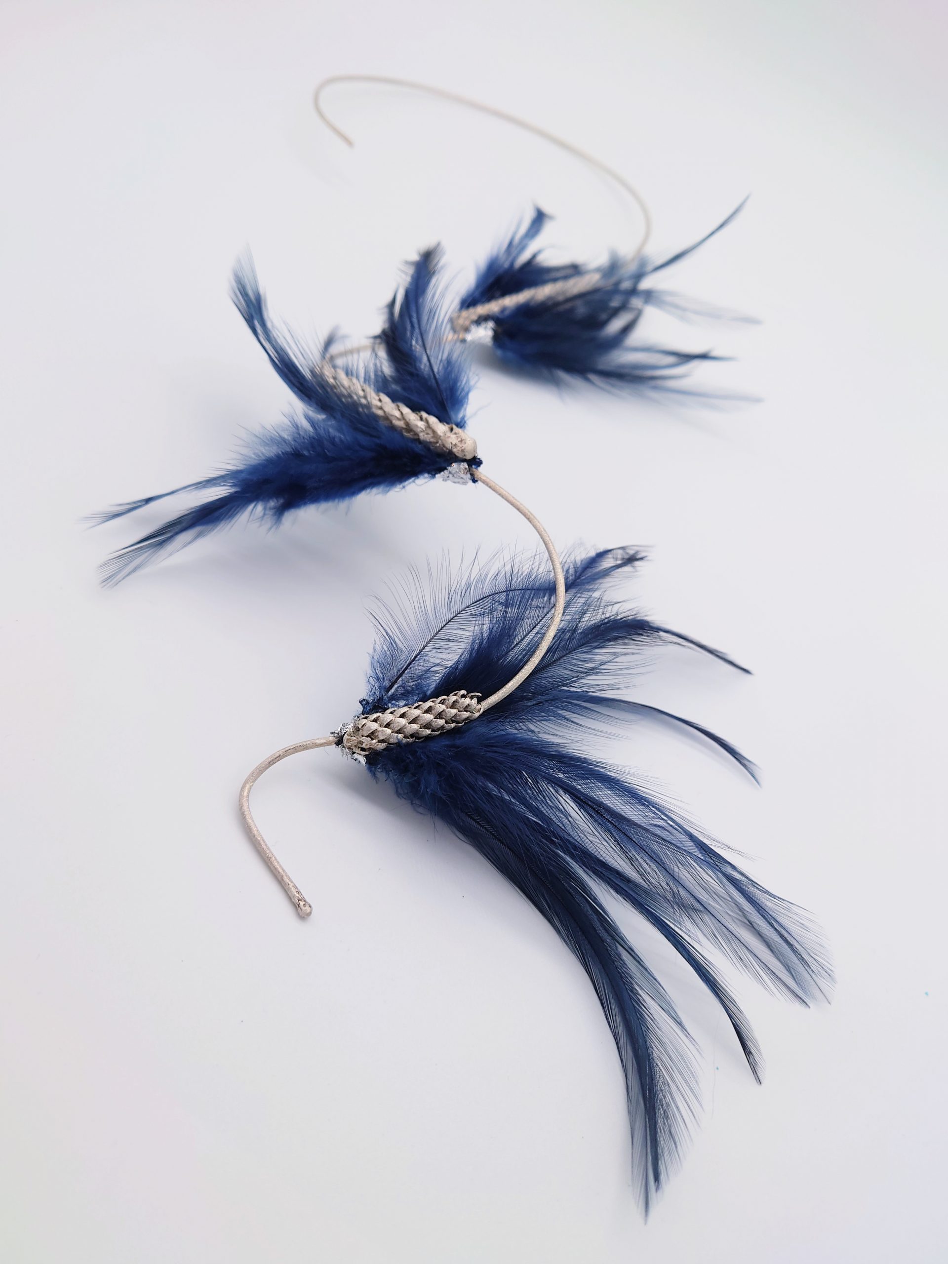 Blue feather silver necklace